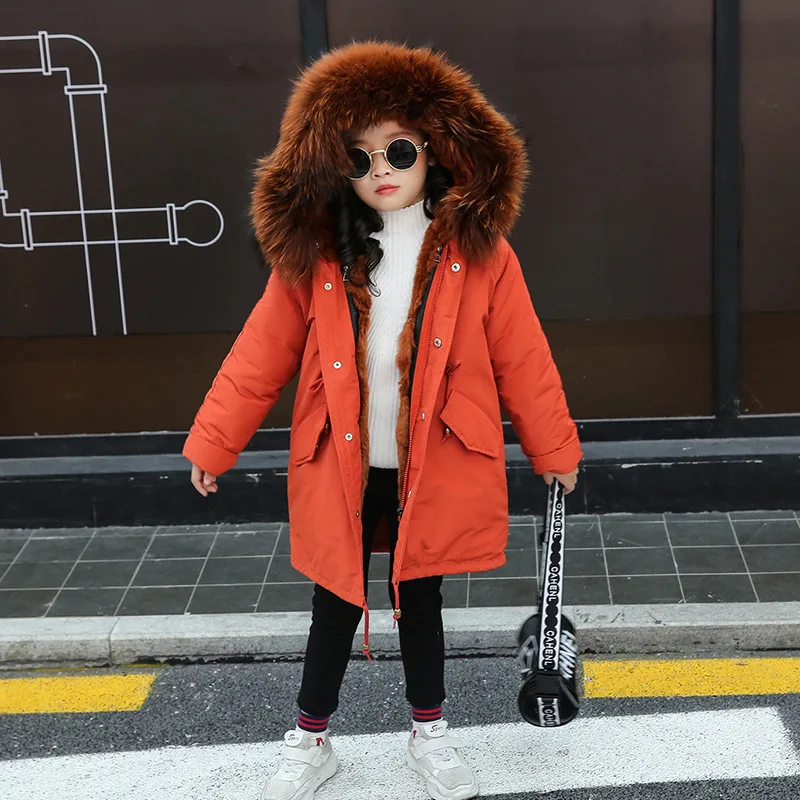 Carhartt/куртка детские зимние длинные пальто с капюшоном из натурального енота, парки модная повседневная верхняя одежда с подкладкой из натурального кроличьего меха для девочек