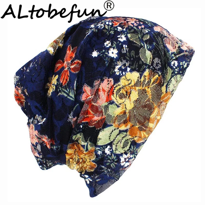 

ALTOBEFUN Autumn Spring Thin Women Skullies Beanies Lady Fashion Lace Design Hats For Girl Hot Feminino Turban Caps HT901
