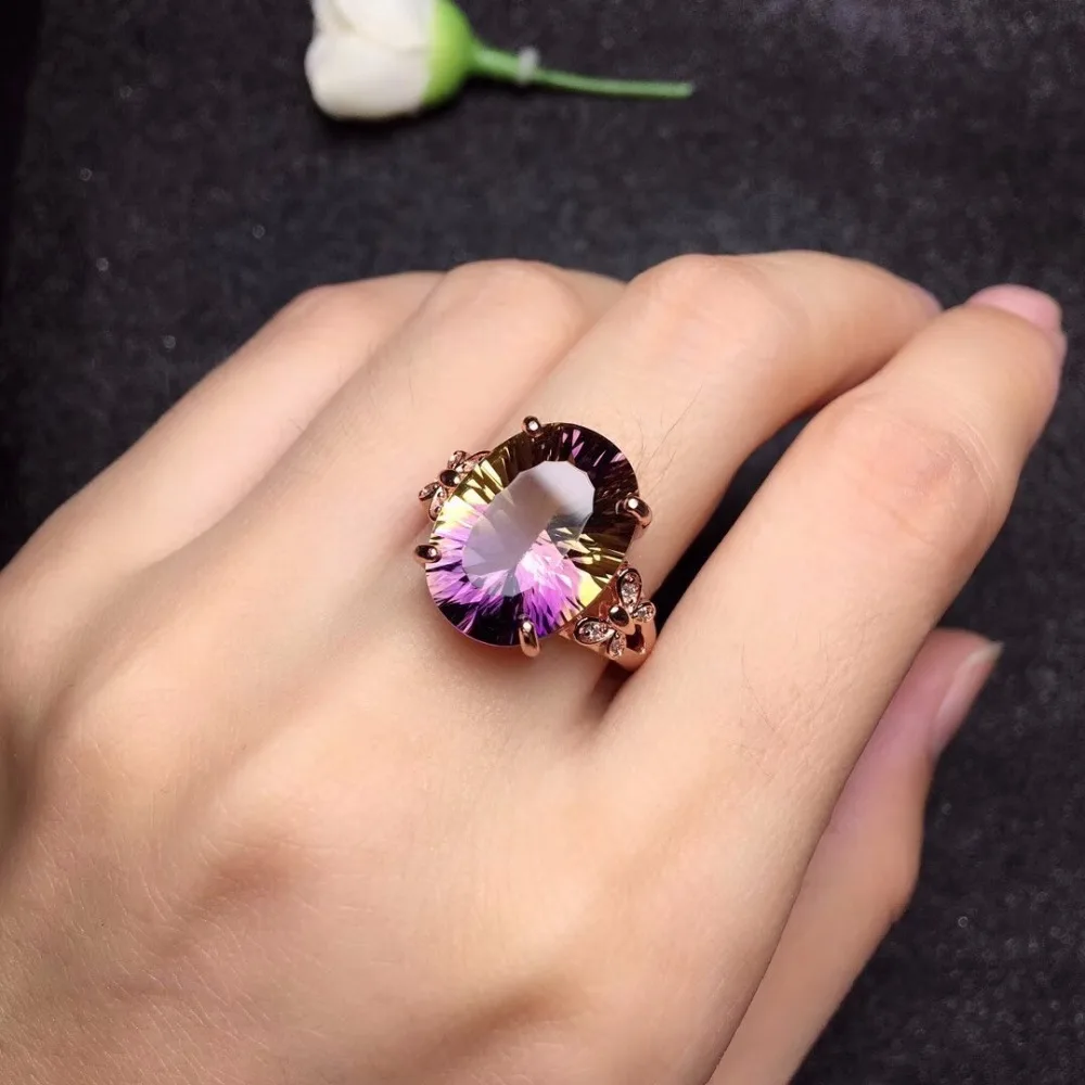 В наличии в США женское кольцо с крупным фиолетовым аметрином розовое золото