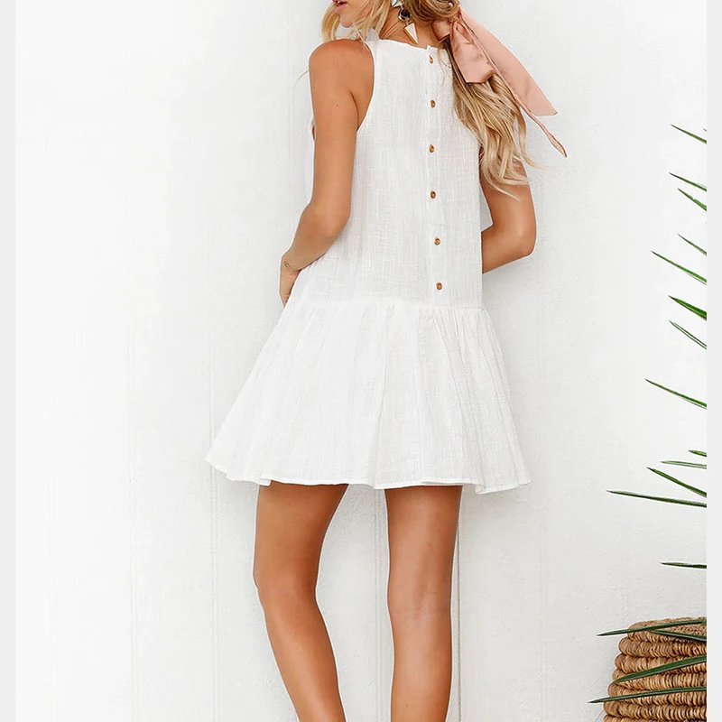 Женское платье с принтом повседневное свободное мини без рукавов круглым