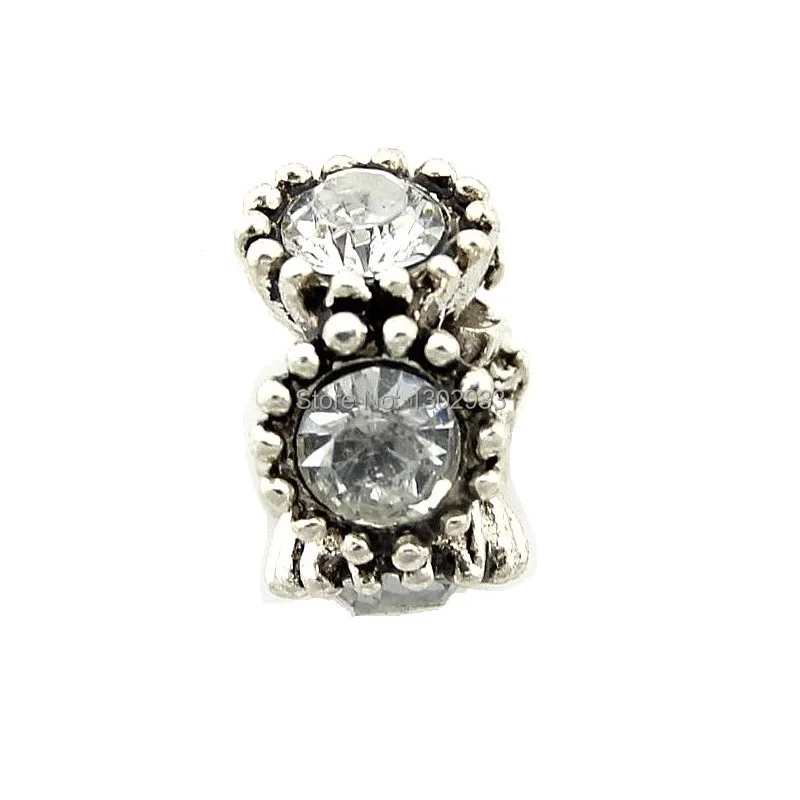 5 шт. винтажные серебряные бусины с большим отверстием инкрустация прозрачные