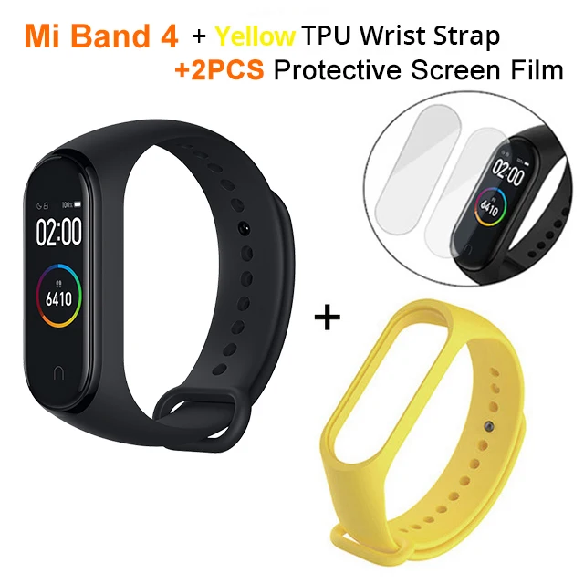 films n yellow strap Новейший Xiaomi mi-браслет 4 Smart mi Band 4, фитнес-браслет с частотой сердечных сокращений 135 мАч, цветной экран, Bluetooth 5,0 - Цвет: films n yellow strap