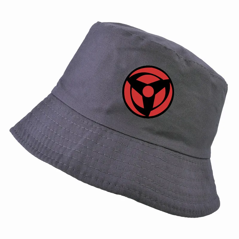 Серый Uchiha Obito Какаши Шаринган папа шляпа хлопковые Панамы Наруто печати Панамы аниме любителей Рыбака Шапки - Цвет: Серый