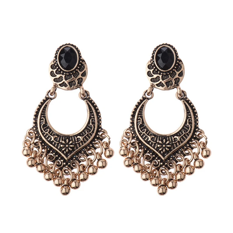 TopHanqi, индийская Jhumka, ювелирное изделие, Ретро стиль, колокольчик, кисточка, серьги, бохо, античный Этнический, серебряный, висячие серьги для женщин, Pendientes - Окраска металла: HQE271-1