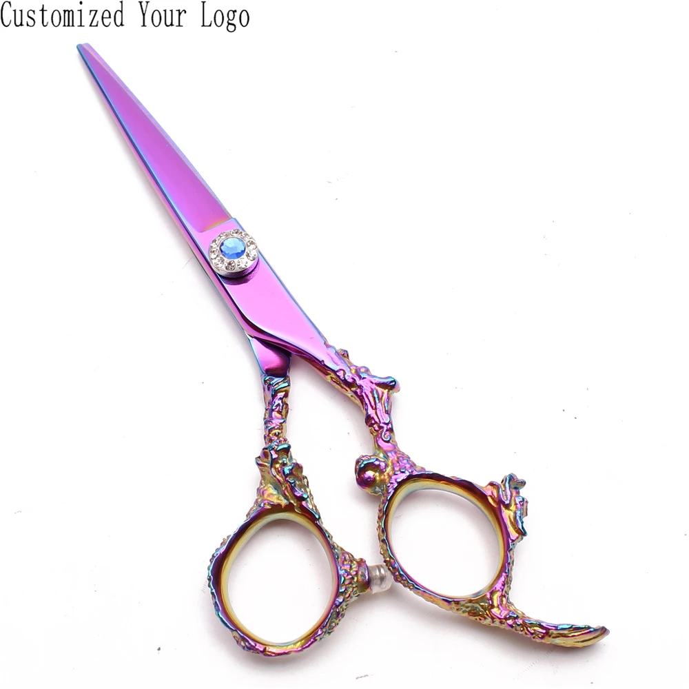 5.5&quot 440C Customized Logo Multi-Color Hairdresser's Scissors Straight Thinning Shears Professional Hair C9005 | Красота и