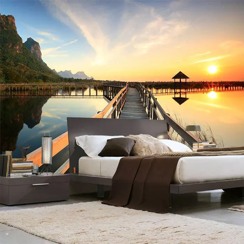 3D обои современный Закат над морем Wharf пейзаж фото настенные фрески Гостиная ТВ диван фон настенная живопись 3D домашний декор