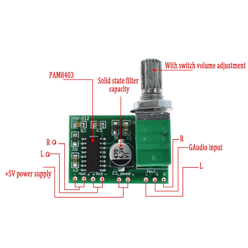 Плата цифрового усилителя PAM8403 mini 5V с потенциометром может использоваться