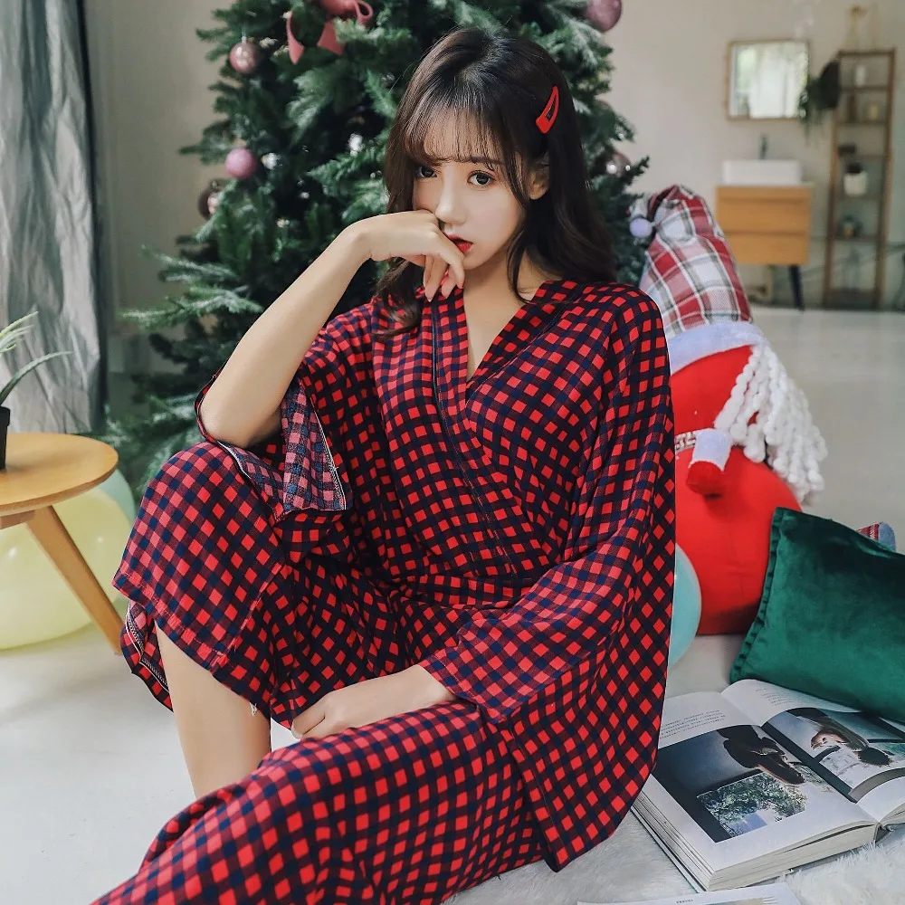 JRMISSLI женские хлопковые кимоно пижамы Mujer Pijama наборы Дамская Милая клетчатая