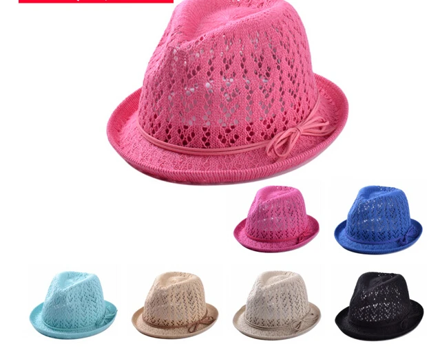 10pcs/lot woman straw sun hat adult solid hollow out summer casual hat lady bow jazz hat free size