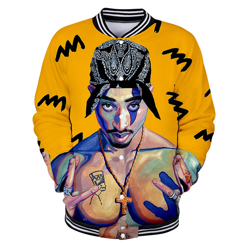 Бейсбольная куртка с 3d рисунком Модный свитшот в стиле хип хоп принтом 2pac для