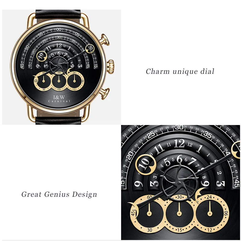 Карнавальные креативные кварцевые часы для мужчин с кожаным ремешком