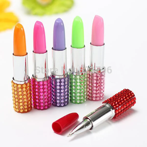 5 шт. креативная шариковая ручка Стразы в виде губной помады офисные