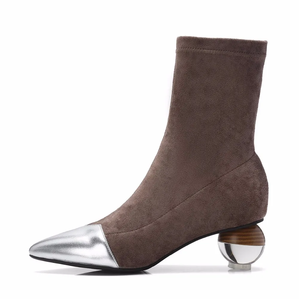 Дизайнерские бархатные ботинки из коровьей кожи с острым носком Стрейчевые на