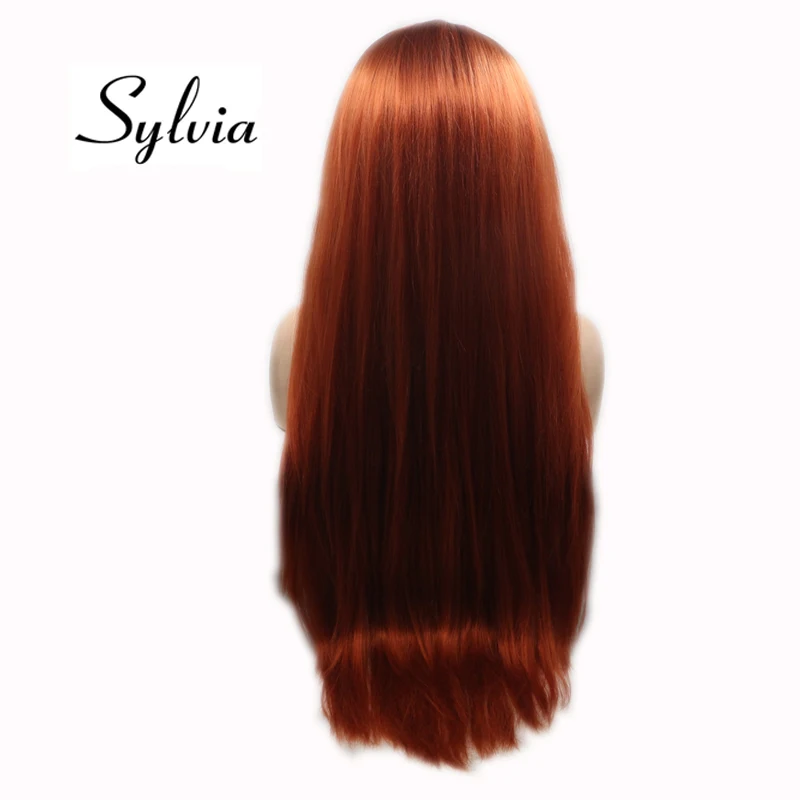 Sylvia 360# Красный синтетический U Часть Кружева передние парики длинные шелковистые прямые средняя часть термостойкие волокна волос для женщин