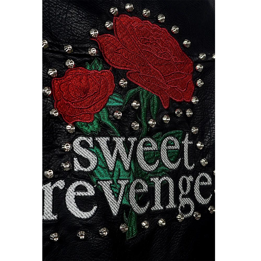 

2019 PU Printed Logo Women Jacket Decorative flowers & stars Streetwear coat faux PU Leather motocycle windbreak outerwear