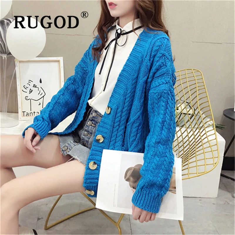 RUGOD Korean ins solid women knitted cardigan Elegant single-breasted loose style steetwear overcoat and sweaters female 2019 |