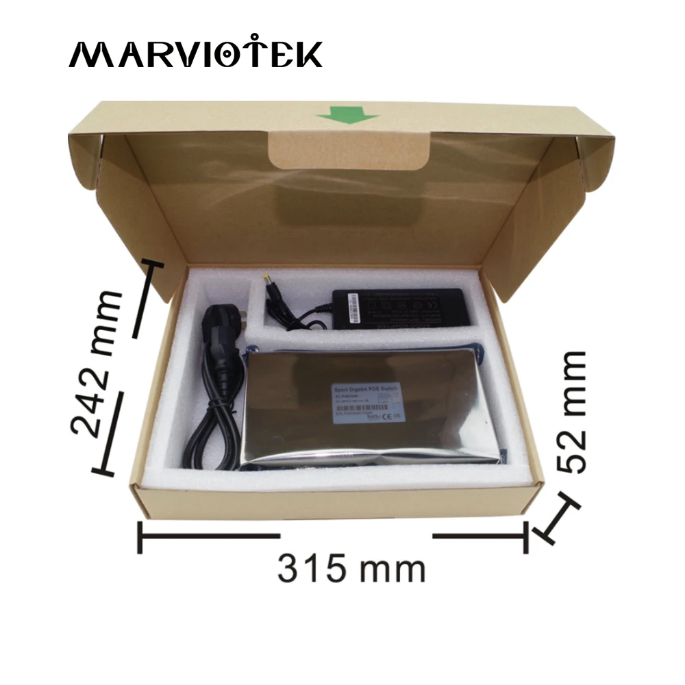 MARVIOTEK 8-портовый коммутатор poe 10/100 м переключатели 48 В 150 Вт источника питания