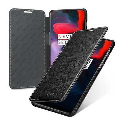 Черный Роскошный чехол ручной работы из коровьей кожи для Oneplus 6, натуральная кожа, чехол для телефона Oneplua6, флип-сумка для Oneplus 6T 1+ 6 - Цвет: Черный