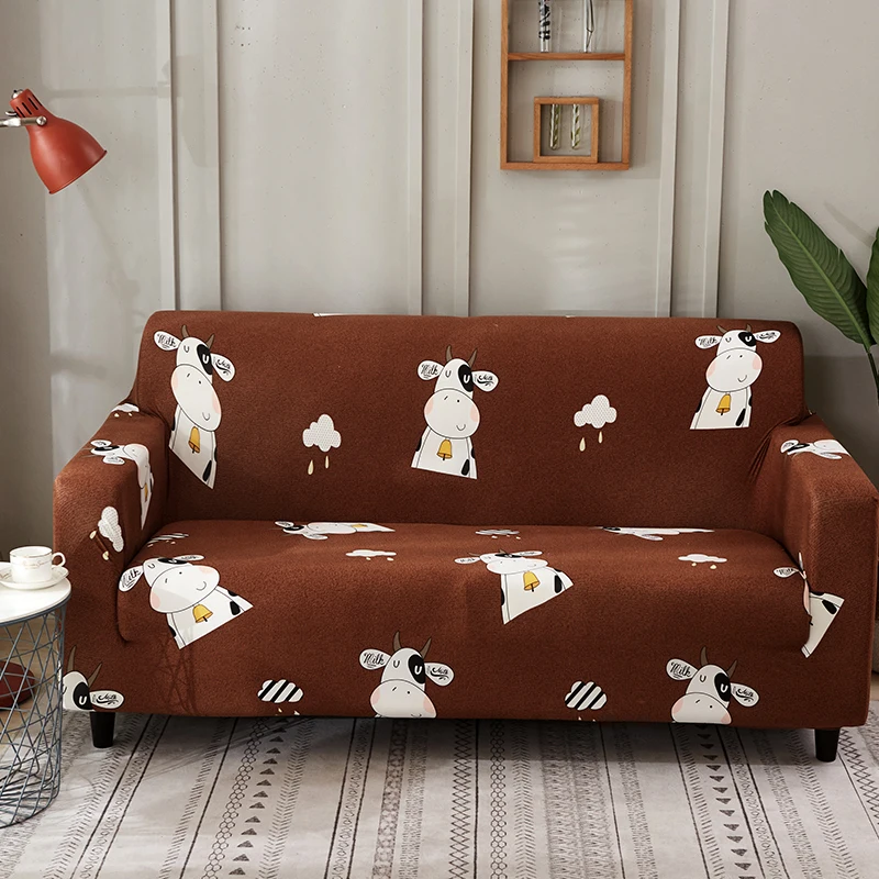 Модные Современные чехлы для диванов с рисунком коровы из мультфильма для гостиной, угловые диванные Декоративные Чехлы, домашние Угловые эластичные диванные комплекты мебели