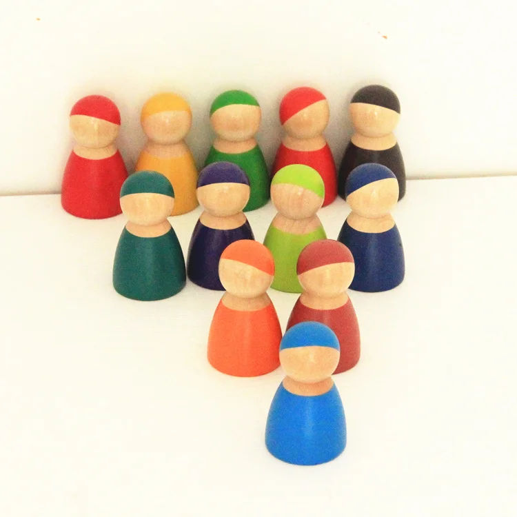 12Pcs Pegdoll Детские игрушки, радужные блоки, 6 шт., набор форм, чехол, коробка, деревянные игрушки для детей, 12 шт., Pegdolls, строительные блоки, развивающие игрушки, подарок - Цвет: 12Pcs Pegdoll