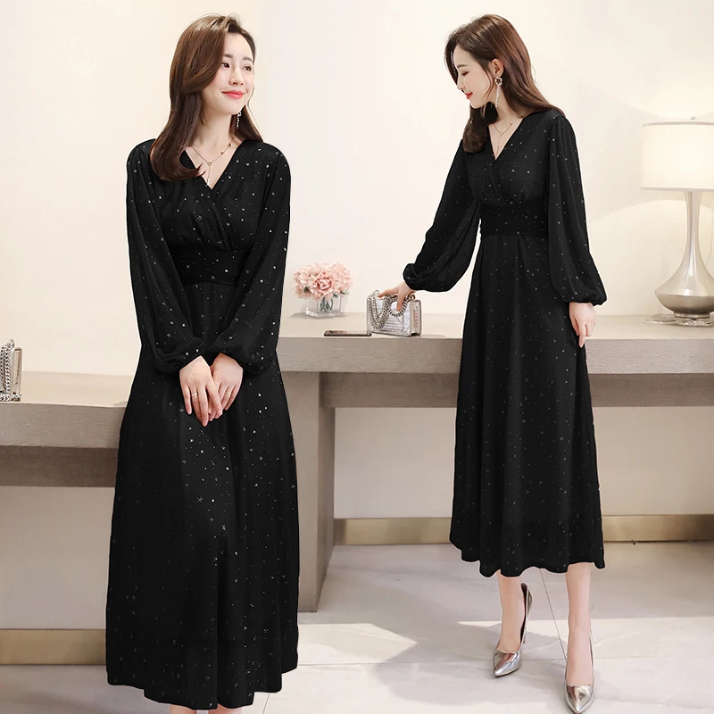 2019 весеннее модное платье с длинным рукавом и поясом женские мягкие вечерние