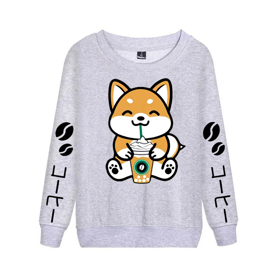 Coffee Frappe Шиба ину Crewneck Sweatershirt Kawaii Hoodie | Женская одежда