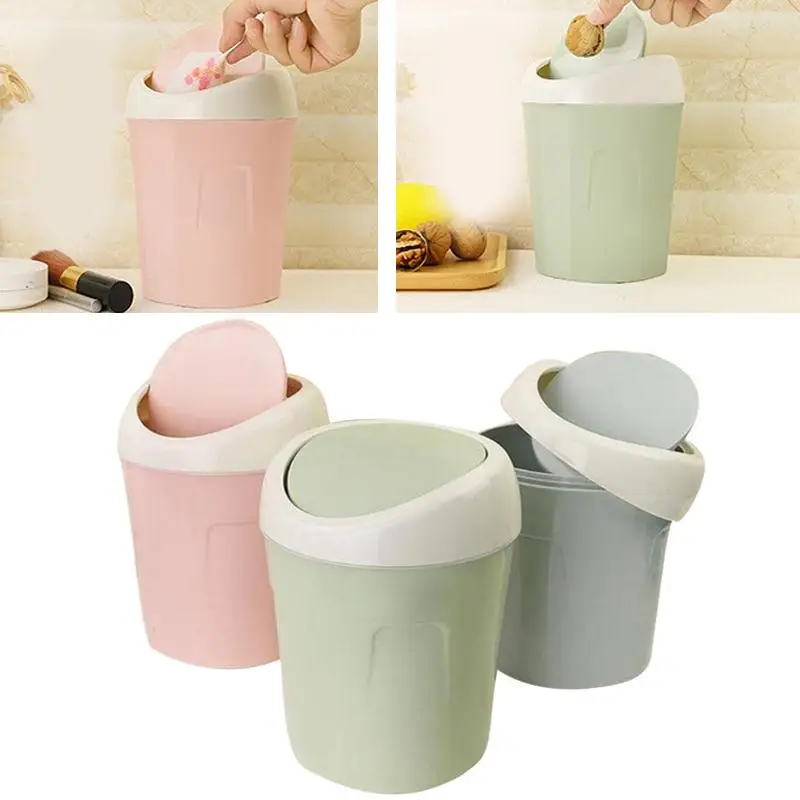 

Mini Small Waste Bin 13X17cm Garbage Basket Table Home Paper Trash Can Roll Swing Lid Home Decor Colorful clean Supply home