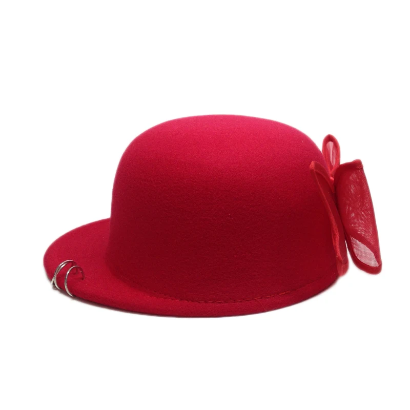 Lovely Winter Fedoras Hats For Kids Equestrian Hat With Large Bow Children Autumn Trilby Wool Fedora Chapeu Sombrero YY60544 | Аксессуары
