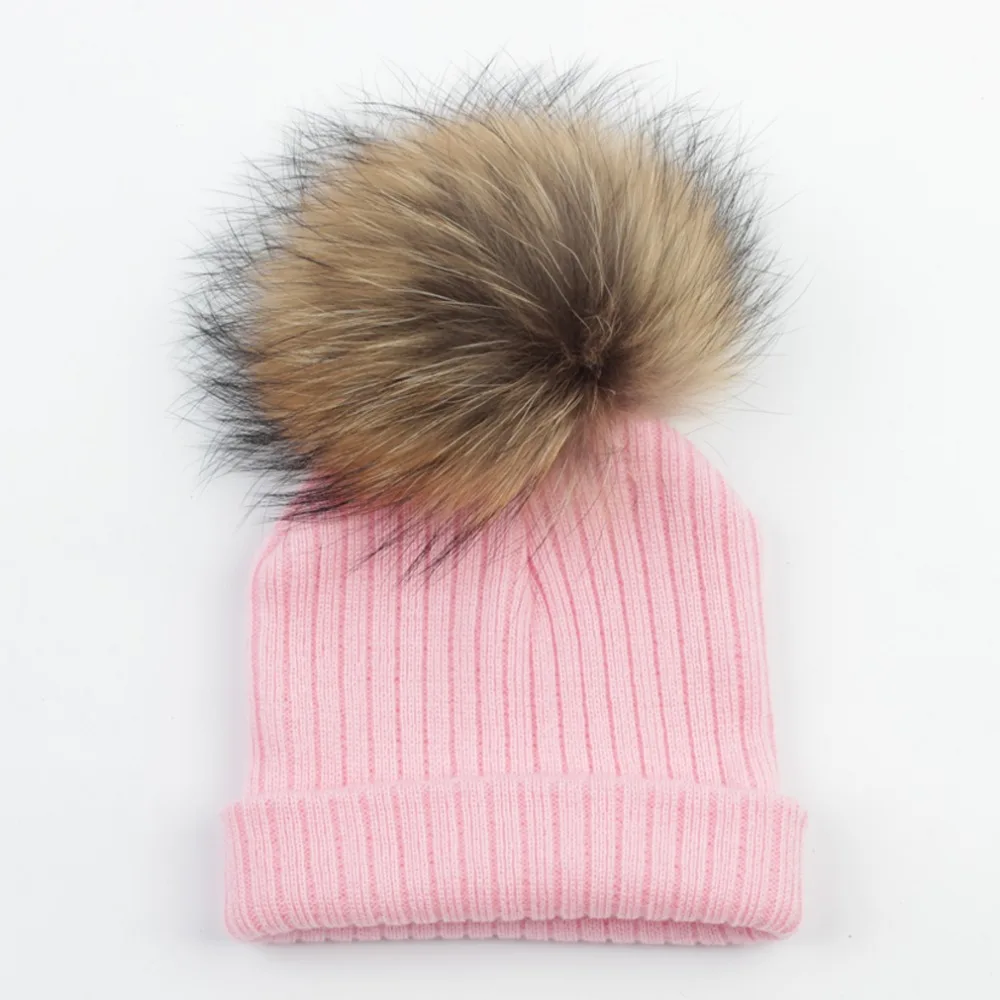 Детская Зимняя Шапка бини Geebro с помпоном из натурального меха Детские облегающие