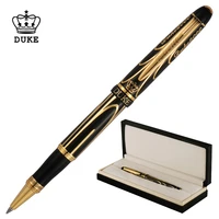 duke pioneer advanced metal rollerball pen chromed beautiful golden black lines fine point 0 5mm with gift box for collection
