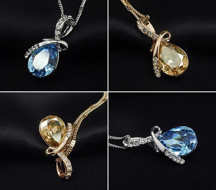 Promotion water drop Austria crystal 925 sterling silver ladies pendant necklaces jewelry for women gift shipping | Украшения и