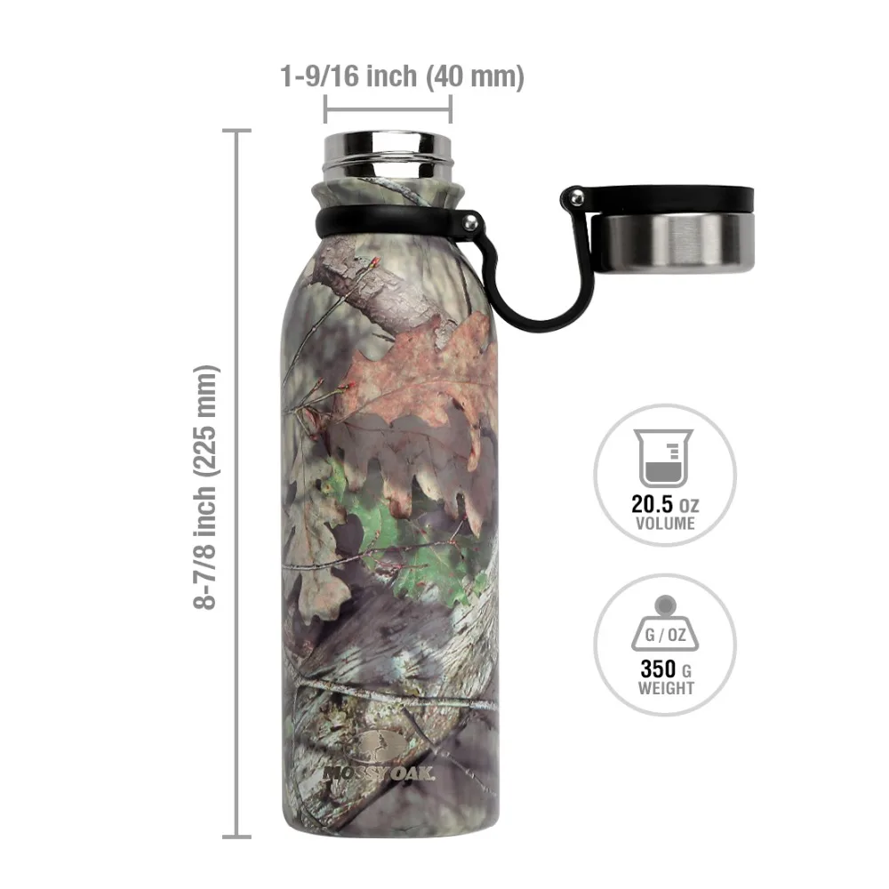 MOSSY OAK 20,5 унций вакуумная Изолированная бутылка для воды из нержавеющей стали с широким горлом герметичная двухслойная бутылка в форме колы камуфляж