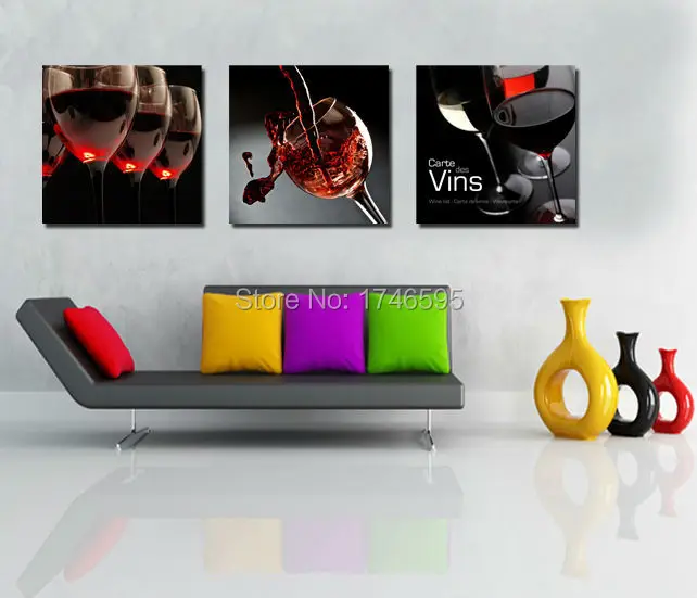 

Big 3pcs modern home decor dining room bar coffee house wall art decor RED WINE GLASS Wall Art picture canvas print oil Painting