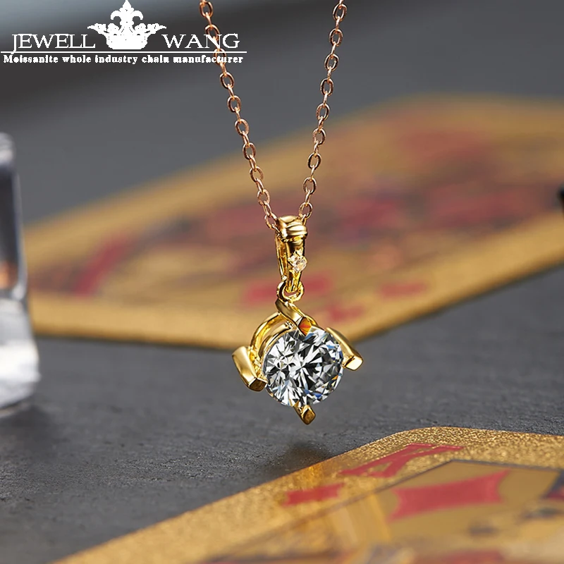 

Jewellwang Moissanite Pendants for Women Poker Design 1.0ct Certified Color Jk/vvs Forever 18K Real Yellow Gold Pendant Original