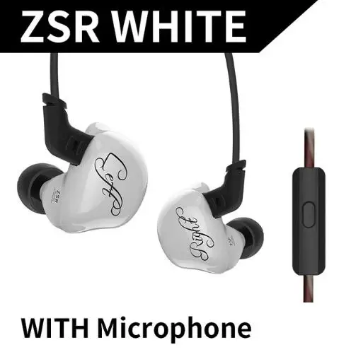 KZZSRWhitewithmic KZ ZST ZSR Арматура двойной драйвер наушники съемный кабель В Ухо Аудио мониторы шумоизоляция HiFi музыка спортивные наушники - Цвет: KZZSRWhitewithmic