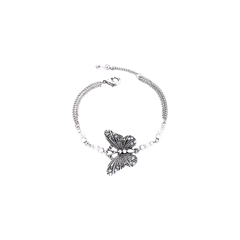 bracelet Винтажные серебристого цвета Бохо Наборы украшений с бабочкой кристаллический крючок серьги Стеклянные Браслеты регулируемые для женщин модные ювелирные изделия - Окраска металла: bracelet