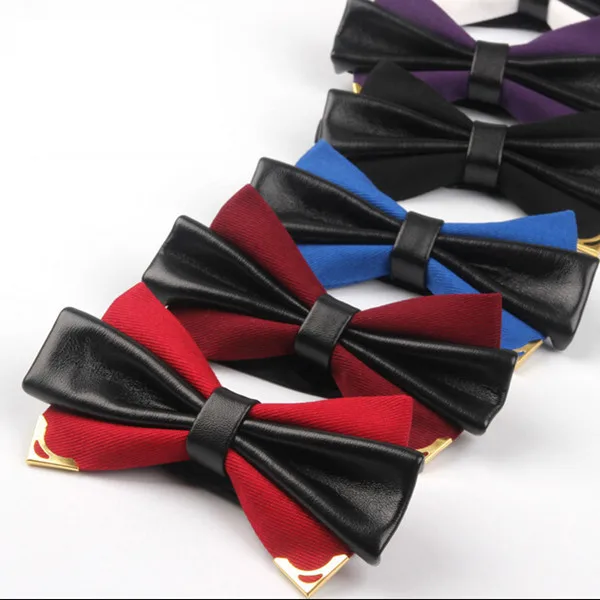 Новый высококачественный однотонный Кожаный Галстук-бабочка деловой костюм