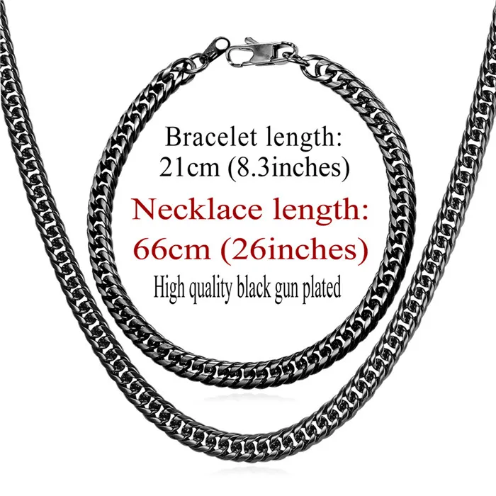 gun plated 26inch U7 Позолоченный Панцирь Цепь Ожерелье и Браслет Ювелирные Наборы Щирина 6mm Хип-Хоп Стальная Цепочка Для Мужчин S842 - Окраска металла: gun plated 26inch