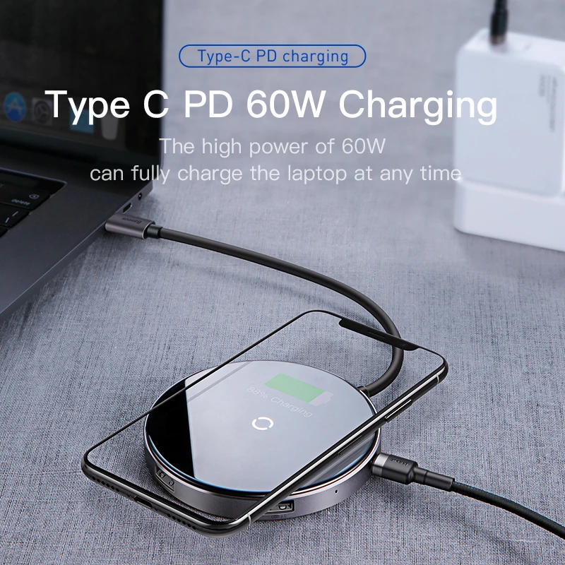 Baseus USB C концентратор USB 3,0 концентратор HDMI адаптер QI Беспроводное зарядное устройство USB разветвитель для MacBook Pro аксессуары 6 портов Тип USB-C концентратор