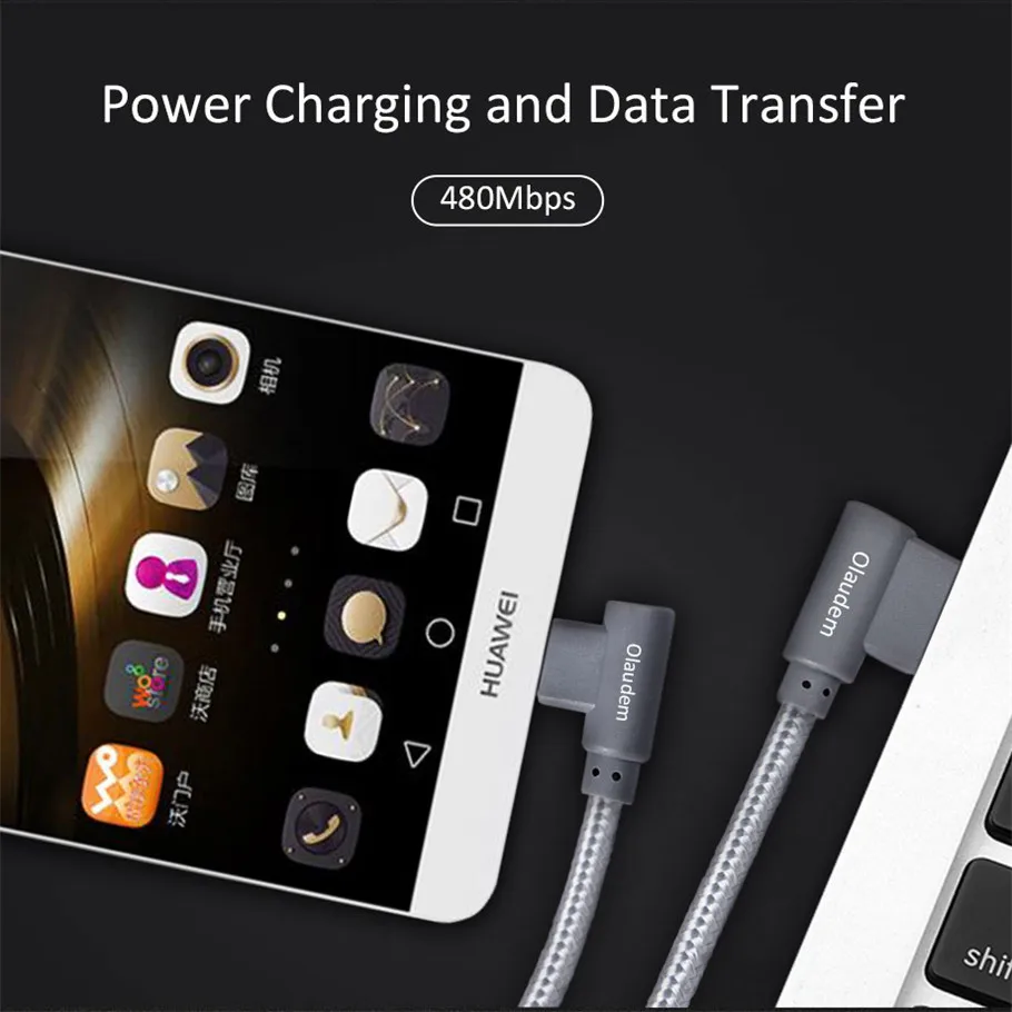 Olaudem Micro USB кабель 90 градусов 2 м нейлоновый Плетеный 2A 5 В шнур для зарядки Дата