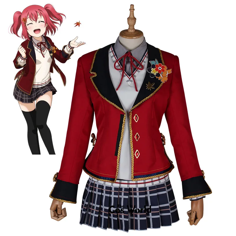 Школьная форма Love Live Sunshine Aqours Kurosawa рубин красный лист клен рубашка жилет пальто