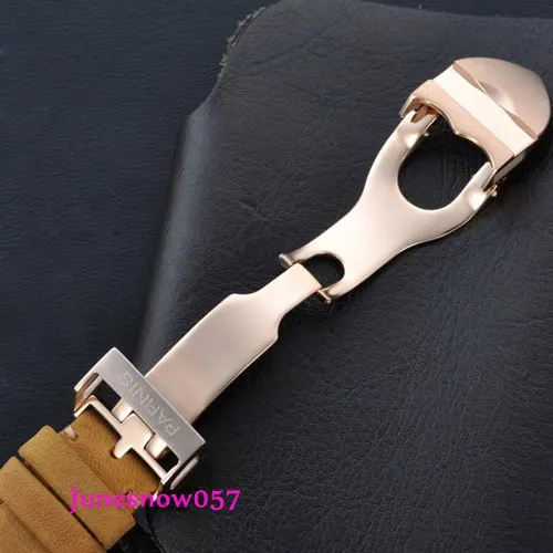 Часы Parnis 45 мм черный циферблат золотой чехол кожаный ремешок 21 драгоценный