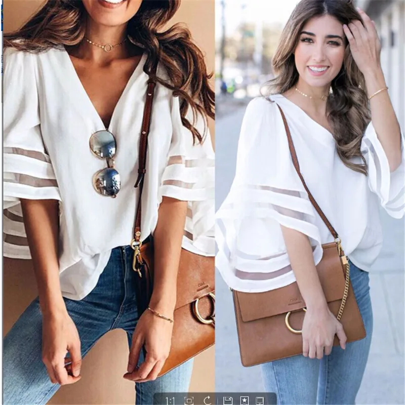 

hirigin Vintage Women Casual Loose solid hollow half sleeve Kimono Chiffon Blouse Shirts summer blouses women femme