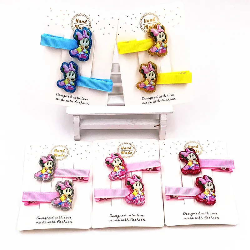 2Pcs Girls Cute Cartoon Resin Hair clip Mickey Minnie Colorful Hairpins Kids Party Gift Accessories Children Headwear | Детская одежда