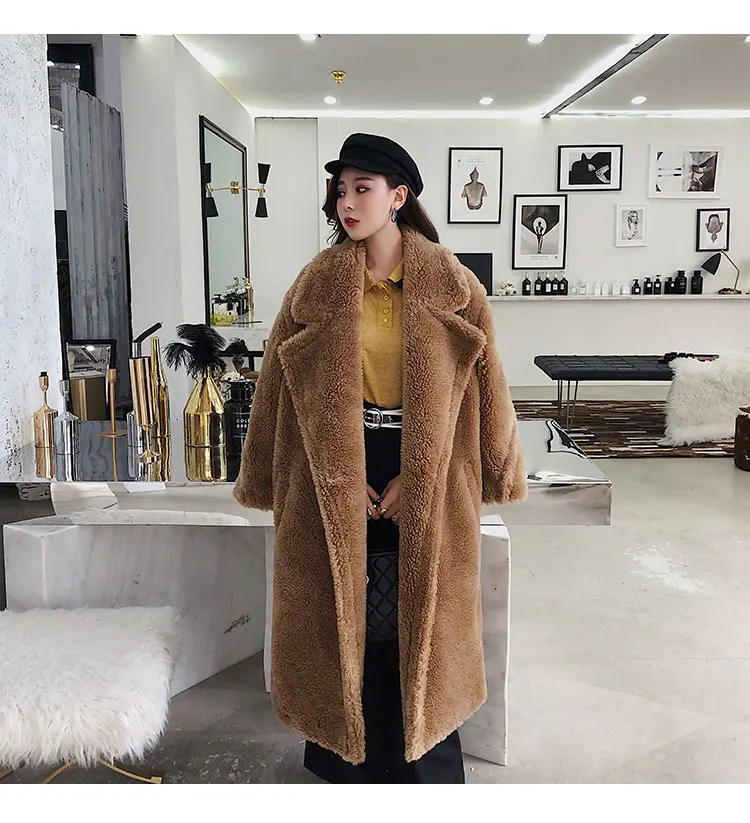 Новинка, пальто из искусственного меха, длинное пальто для женщин, пальто из меха ягненка, искусственный мех, толстое, теплое, кудрявое, плюшевое пальто, новая коллекция, зимняя женская одежда