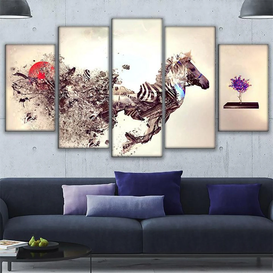 Современные HD печатных Wall Art рамка 5 шт. абстрактный сломанный животных зебры