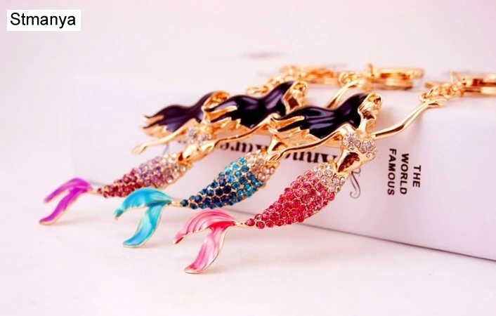 High Quqntity Crystal Mermaid Sea-maid Key Chain Holder Rhinestone Bag Pendant For Car Keyrings KeyChains Wedding Gift K1577 | Украшения и