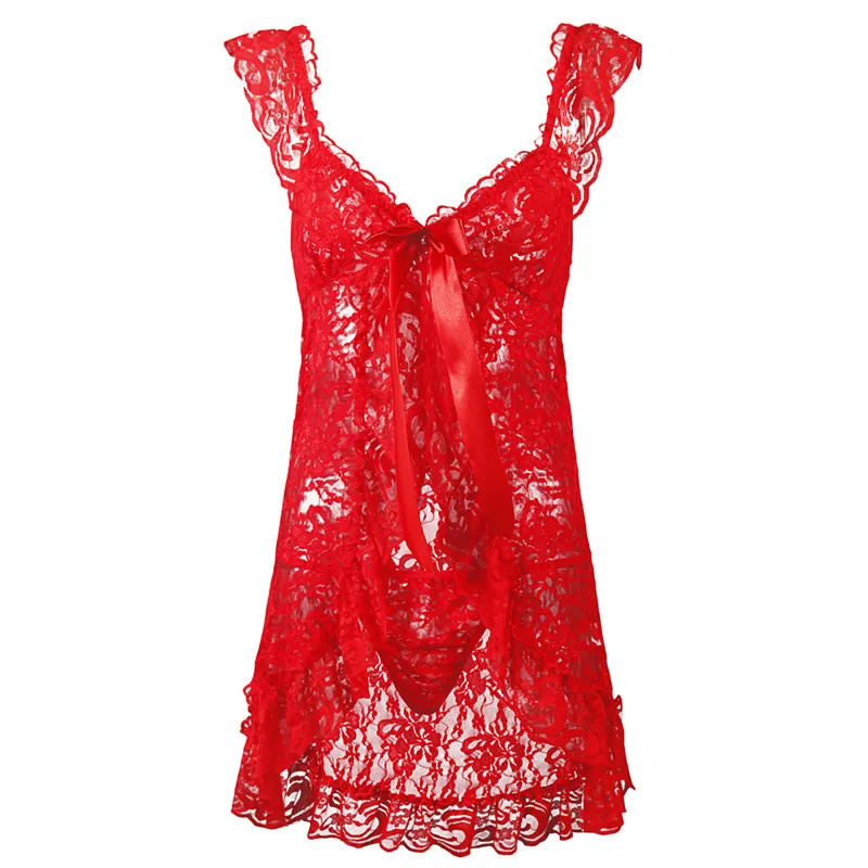 red S, m, l, 4XL, 5XL, 6XL размера плюс, женское нижнее белье с вышивкой, черное, красное, из кусков, эротическое нижнее белье, сексуальное женское белье, пеньюары, Прозрачное платье - Цвет: red