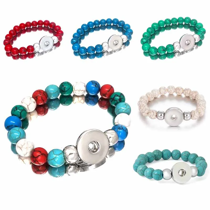 

New Arrival 030 Interchangeable Jewelry Candy Colors Expandable Bead Stretch Glass Bead Bracelet Fit 18mm Snap Button Women Gift