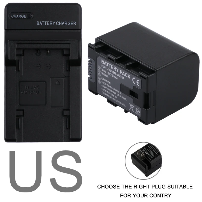 US 2670 мАч BN VG121 Батарея+ Зарядное устройство для JVC VG108U VG107U VG114U VG138U VG138 VG107E VG121E VG114E VG121 VG114 VG108E BNVG114 - Цвет: US